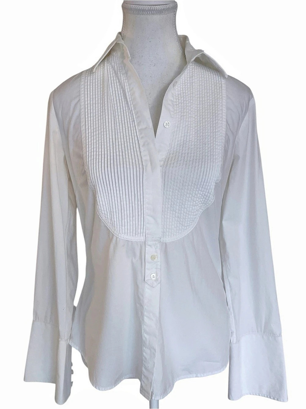 Zara Woman White Pintuck Tuxedo Button Down Shirt Size Small